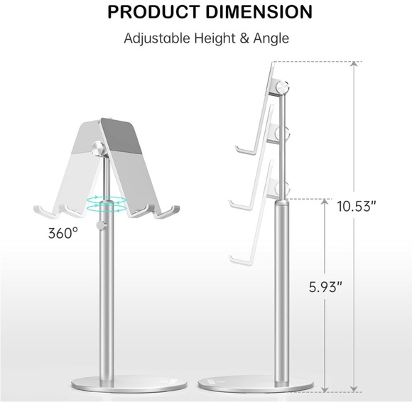 Hands free sturdy Tablet phone adjustable desktop Holder Stand - Silver - Picture 3 of 13